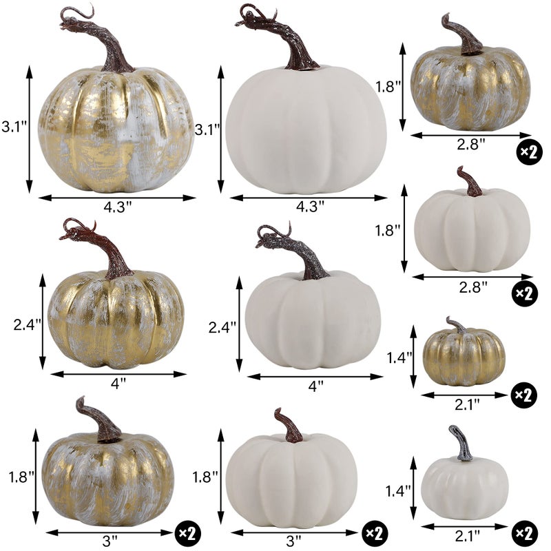 winemana 16 Pcs Golden and White Pumpkins Thanksgiving Pumpkin Decorations Assorted Sizes  Artificial Foam Harvest Autumn Decor  Fake Pumpkins Fall Decorations for Indoor Home Kitchen Table Mantle - Image 2